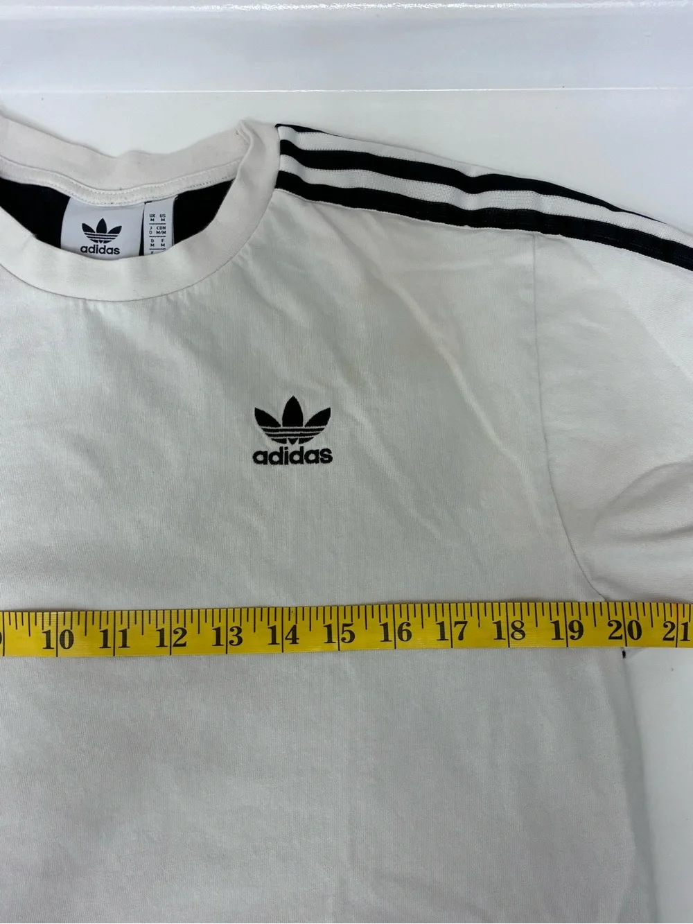 adidas White Front/Black Back Short Sleeve Trefoil Tee w/ Black Stripes. Medium - Picture 3 of 5